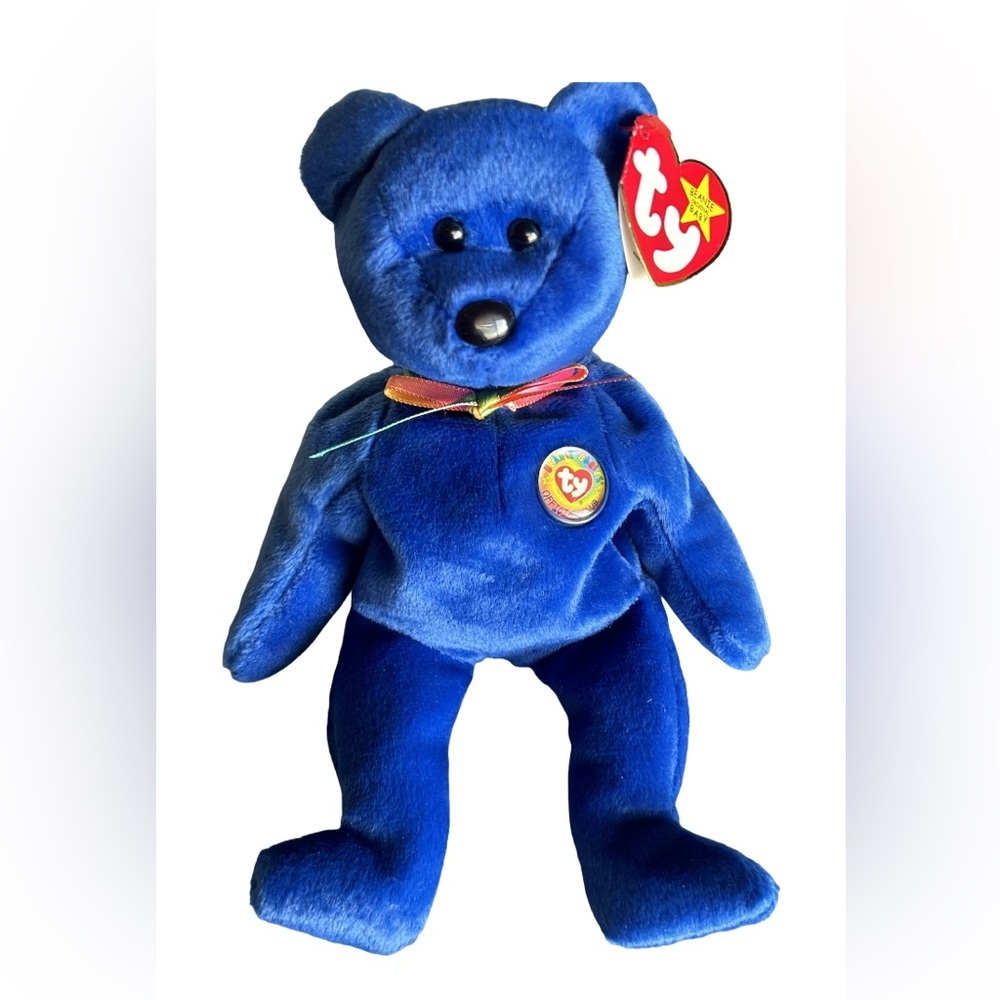 TWO Ty Beanie Babies Royal Blue Plush Bear - Classic Collectible -price for BOTH